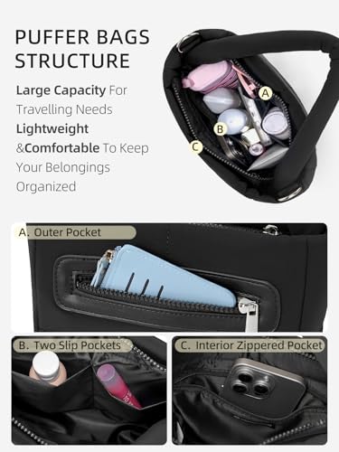 WESTBRONCO Puffer Crossbody Bags for Women, Nylon Quilted Shoulder Purse Designer Handbags with Adjustable & Detachable Strap3