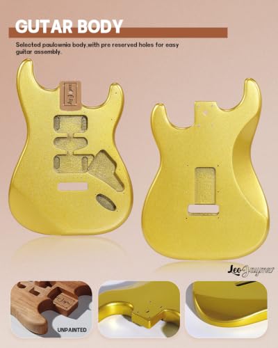 Image of Leo Jaymz DIY ST Style Electric Guitar Kits,Spray-painted Mahogany Body,Laurel Wood Fingerboard and Maple Neck, including all Components (ST-Gold New)