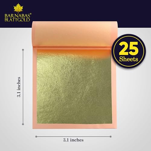 BARNABAS BLATTGOLD Gold Leaf - 22K Real Gold [25 Sheets, 3.1 inches] - Loose Sheet for Painting, Arts and Crafts