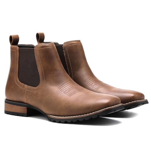 JASONSTAR Chelsea Cowboy Boots for Men Square Toe Western Boots Classic Casual Work Ankle Boots-botines para hombre2