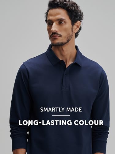 Image of XYXX Men's Solid Cotton Polo T-Shirt | Polo Neck Tshirts | Full Sleeves | Solid-Regular Fit