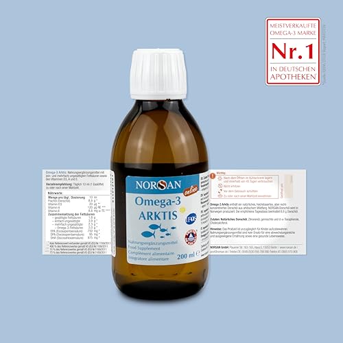 NORSAN Premium Omega-3 Arktis Dorschöl hochdosiert 2x 200 ml - 2.000 mg Omega-3 pro Portion mit Zitronengeschmack - Fischöl mit EPA & DHA - Premium Öl 800 IE Vitamin D3
