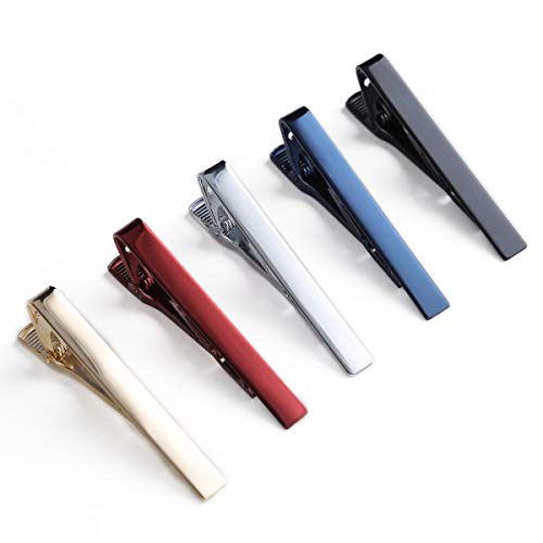 QIMOSHI 5 Pcs Tie Clips for Men Tie Bar Clip Set for Regular Ties Necktie Wedding Business Tie Pin Clips