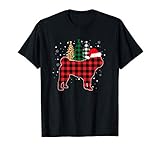 Buffalo Plaid Pug Dog Tree Leopard print Christmas Pajamas T-Shirt