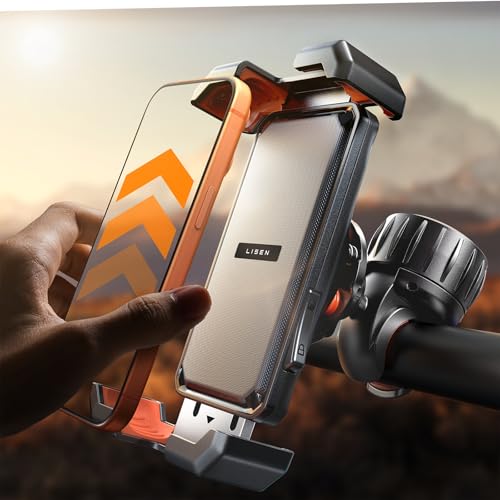LISEN for iPhone 17 Bike Phone Holder Mount, [Compatible with Large Phone ＆ Anti-Navigation Shaking], Bicycle Phone Holder Handlebar Cell Phone Clamp for iPhone 17 Air Pro Max 15 14 13 Samsung