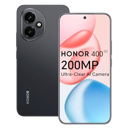HONOR 400 5G Smartphone, 8GB 256GB, Fotocamera AI Ultra Nitida da 200MP, 6,55" AMOLED Display 120Hz, Snapdragon 7 Gen 3, 5170mAh, IP65, Dual SIM, NFC, Android 15, Senza caricatore, Nero