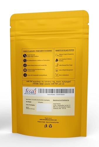 Image of Forest Flavours Black Pepper (Kali Mirch) Whole 100g | 100% Natural Sabut Kali Mirch with Bold Flavor & Fresh Aroma | Premium Peppercorns for Cooking, Seasoning & Flavor Enhancement