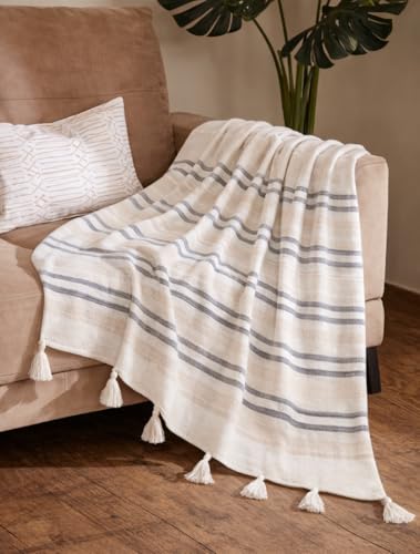 Image of Premium 125 x 150 cm Cotton Throw Blanket - Soft & Cozy Sofa and Couch Accent - Trending Home Decor Essential for Extra Comfort, Relaxation, and Style - Black and Cream,Pack of 1