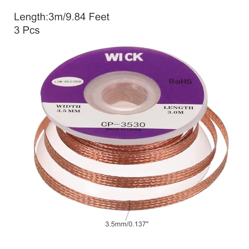 Image of MECCANIXITY Solder Wick Braid No-Clean Desoldering Wick Braid 0.14 Inch Width 10 Feet Length for Remove the Solder Electrical Components 3 Pack