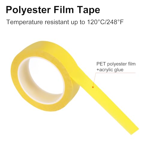 Image of uxcell 1 Rolls Yellow 1.18 Inch x 72 Yards Polyester Film Electrical Tape PET Tape High Temperature Heat Resistant Tape for Transformer Motor Wire 5S Positioning Logo,30mm x 66m