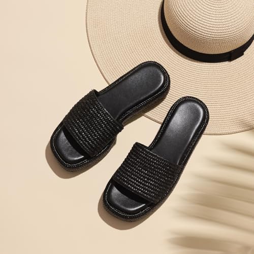 Image of EQAUDES Platform Sandals Women Slip on Espadrille Wedges Slides Bohemia Sandals Flatform Open Toe Beach Sandals