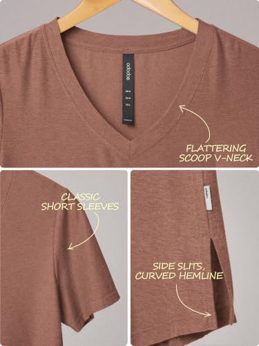 Image of ODODOS Women's Short Sleeve Performance V-Neck Tunic Tops, Ultra Soft odSTRATUM Tech Tee, Side Slit Relaxed T-Shirts