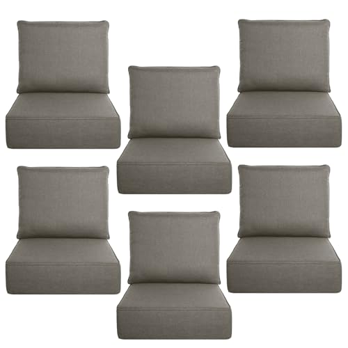 Image of Luxury 6 inch Thick Outdoor Cushion Set 6-24x24 Patio Furniture Cushions with 28D High-Density Foam, Water-Resistant & Fade-Resistant Fabric, Removable Covers for Patio Furniture Sofa Couch -Grey