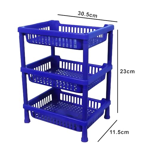 Image of Oblivion Kitchen Organiser Rack - Vegetable Storage Cart, Multipurpose 3 Layer Plastic Storage Stand - Durable Utility Basket for Vegetables, Fruits & Home Utility - Space-Saving Accessory (Pack of 1)