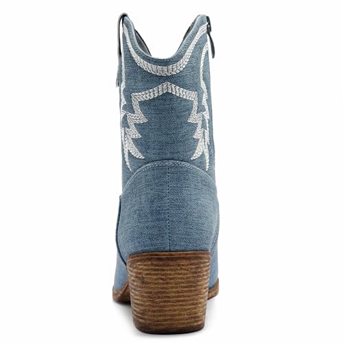 Image of GLOBALWIN Women's Cowgirl Boots Ankle Brown Cowboy Boots With Embroidered Stitching Low Heel Comfortable Western Boots For Country Outfits