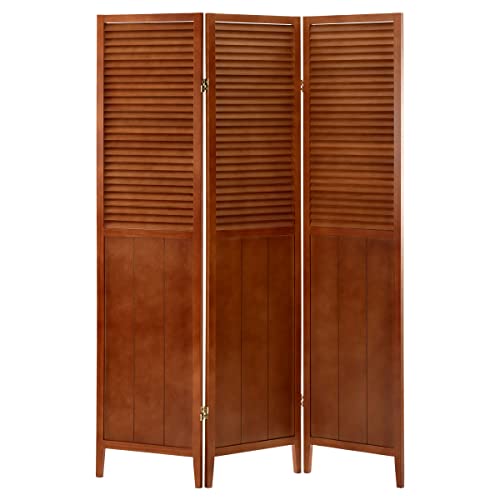 ぼん家具 衝立 パーテーション 間仕切り 3連 高さ160cm 折りたたみ おしゃれ 目隠し ルーバー式 天然木 スクリーン ブラウン