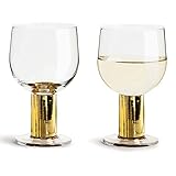 Sagaform Gold Stemmed Drinking Glasses, 2 Pack - All Purpose Elegant Tumblers for Wine, Cocktails, Shots and Beverages - for Weddings, Parties, Catering and Home Dining