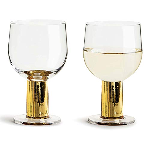 Sagaform Purpose Stemmed Drinking Club Glasses, 8.5-Ounce, Clear/Gold, 2 Count