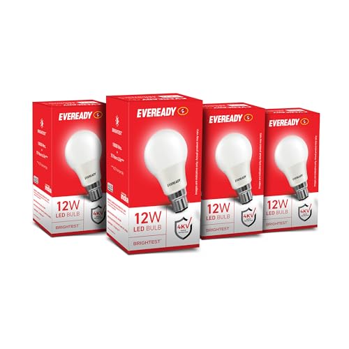 EVEREADY 12W LED Bulb, Cool White Day Light (6500K), E27 Base | Energy-Efficient, 4kV Surge Protection, Long-Lasting Durability, Pack of 4