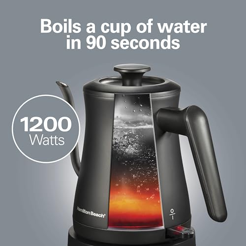 Image of Hamilton Beach Compact 20 oz. / 0.6 Liter Gooseneck Electric Kettle | Boiling Water, Pour Over Coffee, Tea | 1200 Watts | Auto Shutoff | Stainless Steel BPA-Free Interior | Black