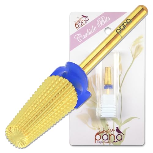 PANA 3/32" Shank 5-in-1 Nail Carbide Bit - (Triple Coarse - Medium Grit, Gold) - Two Way Rotate use for Both Left and Right Handed Fast remove Acrylic or Hard Gel