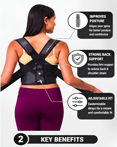 Image of ZEDAN Neoprene Posture Corrector Belt for Men & Women | Back & Shoulder Support | Spine Alignment & Body Posture Correction | Upper & Lower Back Pain Relief | Universal Size - Black