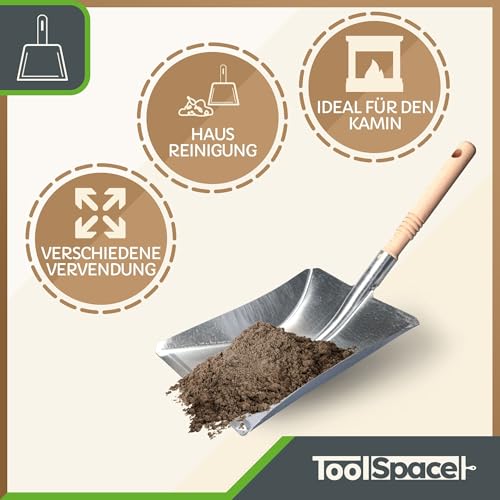 ToolSpace Handschaufel Kehrblech Metall Kehrschaufel mit Holzstiel Eisenschaufel Ofenschaufel Dustpan Edelstahl Müllschaufel Metallschippe Ascheschaufel Garten Kamin Müllschippe Kaminschaufel