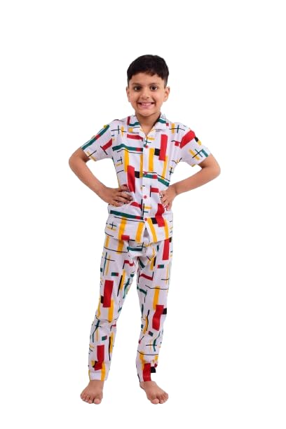 Image of 3BROS Unisex Pure Cotton Short Sleeve Kids Night Dress for Boys & Girls Nightwear /Sleepsuit /Sleepwear /Loungewear Night Suit for Boys and Girls Top and Pyjama Combo Set