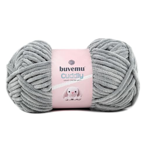Image of Cuddly Velvet Chenille Yarn, Super Soft Fluffy Bulky for Knitting Crocheting Crafting Blanket Amigurumi, Durable for Shedding, 100 Gram (3.53 Ounces) 109 Yards (100 Meters) (Gray)