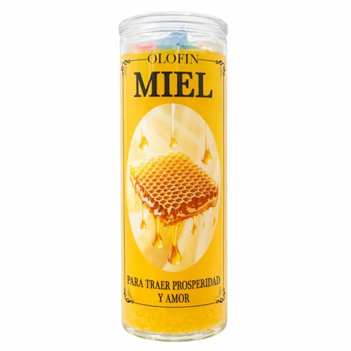 OLOFIN Honey Prayer Candle Veladora de Miel - Para Prosperidad y Amor - Yellow Glass Jar Spiritual Ritual Candle for Love Abundance Manifestation Santeria Hoodoo Altar & Meditation