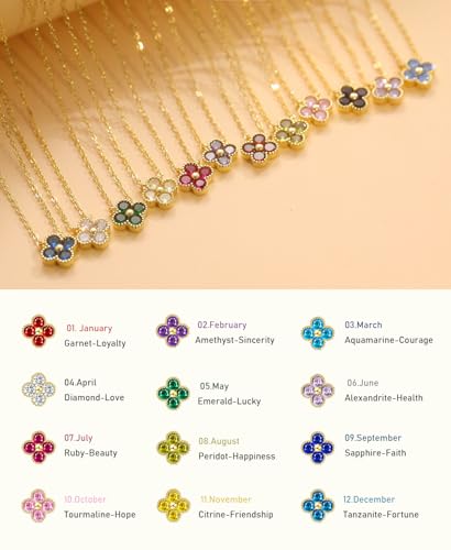 ZOERAY Birthstone Necklace for Women Non Tarnish 14K Gold Plated Four Leaf Clover Necklace Dainty Gold Choker Necklaces for Women Trendy CZ Emerald Pendant Necklace Jewelry Birthday Gifts for Women3