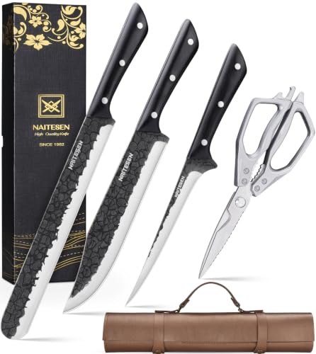 Naitesen 4PCS BBQ Brisket Knife Set With Roll Bag, Forged Butcher Knife Set - image 1