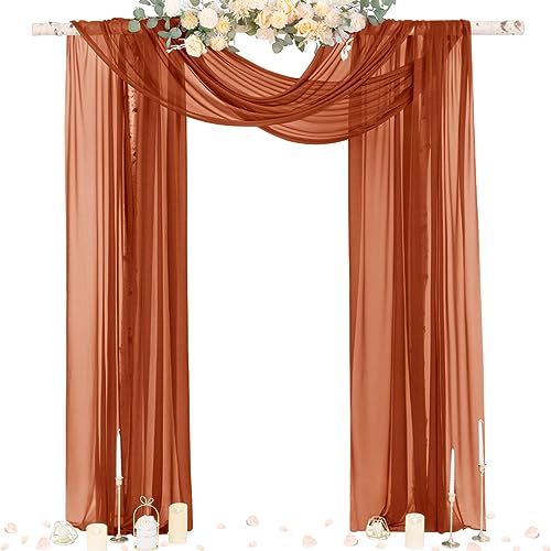 Image of Socomi Terracotta Sheer Wedding Decor Fall Draping Fabric 29 inch x 20Ft 1 Panel Arch Outdoor Curtain Drapes Extra Long for Bridal Baby Shower Birthday Party Decor