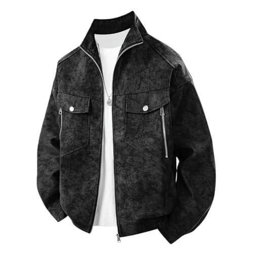 Veste en cuir homme col montant contre le vent fraîcheur casual