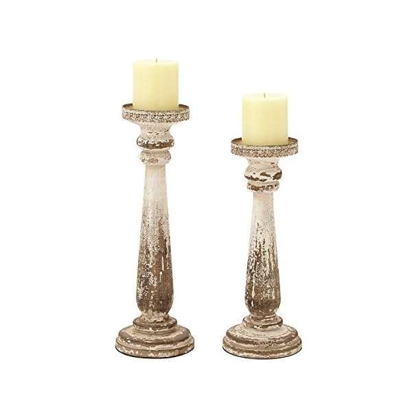 Deco 79 wood distressed pillar candle holder set of 2 13 15h brown  urban country home decor