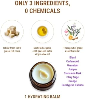 Vintage Tradition Beef Tallow All Purpose Balm - Healing, Hydrating Spice Oils Skin Care Salve Replaces Body Lotion, Hand Cream, More - Essential Oil, Olive Oil, and Grass-Fed Tallow, 2 fl. oz.