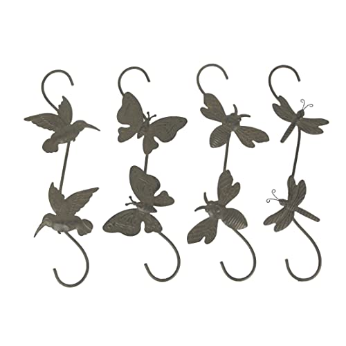 Things2Die4 Set of 4 Rustic Metal Hook Plant Hangers Hummingbird, Bee, Butterfly, Dragonfly