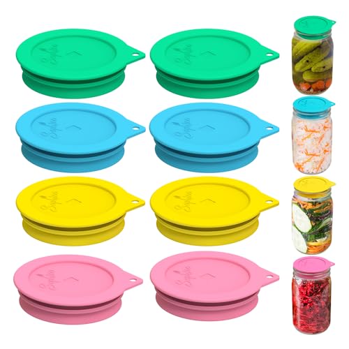 Sophico Silicone Fermenting Lids, Waterless Airlock Fermentation Tops Mason Jar Lid Fermenter Caps for Pickles, Kimchi, and Fermented Probiotic Food - 8 Pack, Wide Mouth (Jars Not Included)