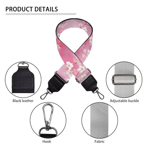 Image of GLENLCWE Pink Cherry Blossom Purse Straps Replacement Crossbody Bag Strap for Purses, Wide Shoulder Straps for Women Handbags Adjustable Strap