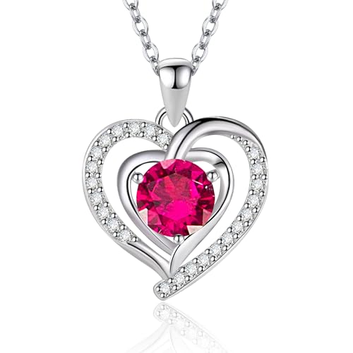 Double-Heart-Necklace-for-Women-Silver-Plated-with-Cubic-Zirconia-12-Birthstone-Colors-Romantic-Jewelry-Gift-for-Wife-Mom-Girlfriend-or-Daughter-Perfect-for-Anniversary-Birthday-Valentines-Day-and-Mot