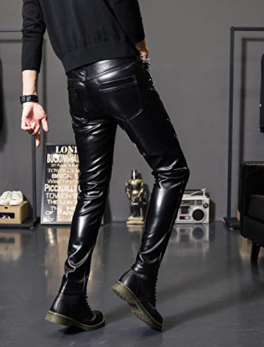 Men`s Rock Steampunk Studded PU Leather Pants Slim Fit with Rivet4
