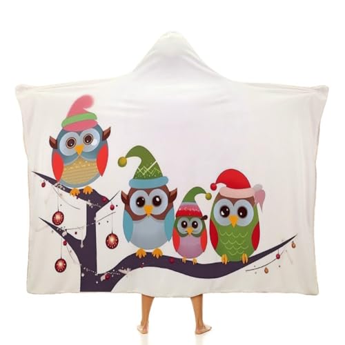 Cape à capuche chouettes de Noël motif élégant pour voyage et canapé