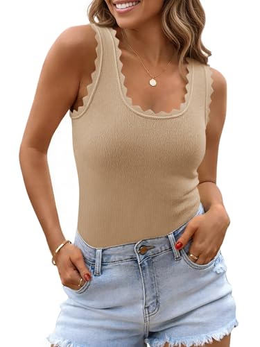 Image of Saodimallsu Womens Ribbed Knit Tank Top Summer Sleeveless Square Neck Casual Basic Slimming Sweater Vest Tops