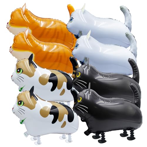 8-Pack Walking Cat Balloons – Cute Foil Kitty Balloons with Ribbo...