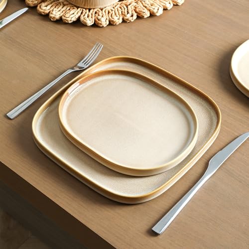 Image of Stone Lain Cairo 12-Piece Dinnerware Set Stoneware, Plates and Bowls Set, Microwave and Dishwasher Safe, Includes Dinner and Salad Plates, Cereal Bowls, Dishes for 4, Sand
