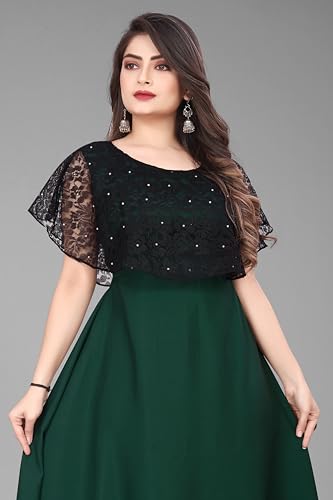 Image of Women's Poly Crepe Round Neck Plain Gown Dress