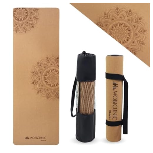 Mobiclinic®, Esterilla yoga corcho natural, Antideslizante, Bolsa de transporte, Antimicrobiana, 4mm grosor, Tpe 100% reciclable, Ecológica, 183x61cm, Diseño mandala, Ey-02, Pilates, Fitness