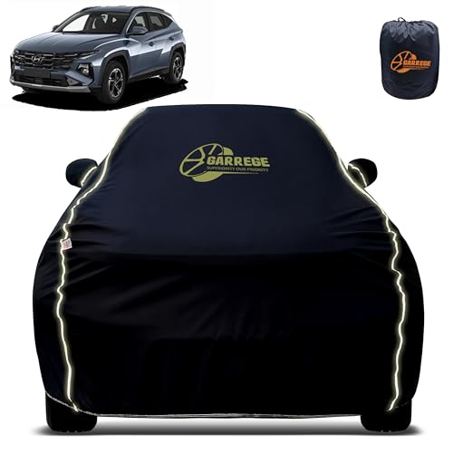 Image of Reflector Waterproof Car Cover for Hyundai Tucson with Mirror & Antenna Pocket | All Weather Protection | Washable Fabric | Black Color