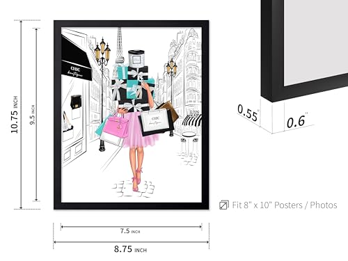 Image of Poster Master Fashion Poster - Lady with Shopping Bags Print - Trendy Art - Modern Art - Gift for Her & Fashionista - Luxury Haute Couture Decor for Bedroom or Girl's Room, 8x10 Black Framed