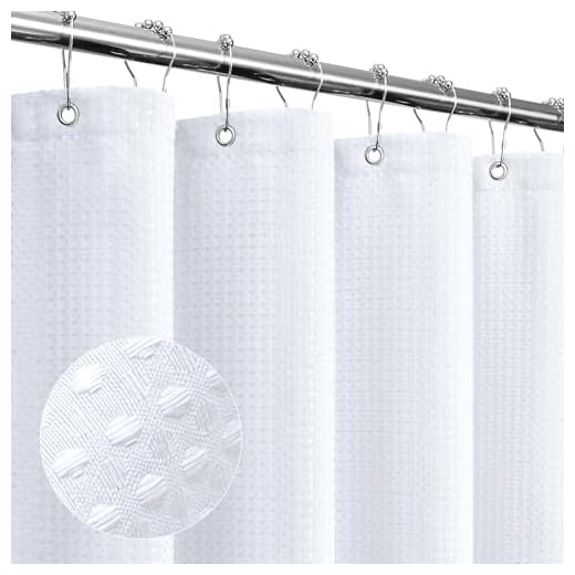 Gibelle White Shower Curtain, Waffle Weave Textured Fabric Shower Curtain for Bathroom, Soft Cloth & Hotel Spa Luxury, Water Repellent, Machine Washable, 72X72